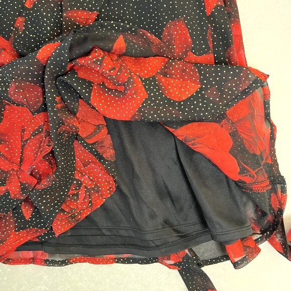 NEW! CITY TRIANGLES Dress Women 7 Floral Fit Flare Belted Sparkle Black Red - Picture 12 of 14